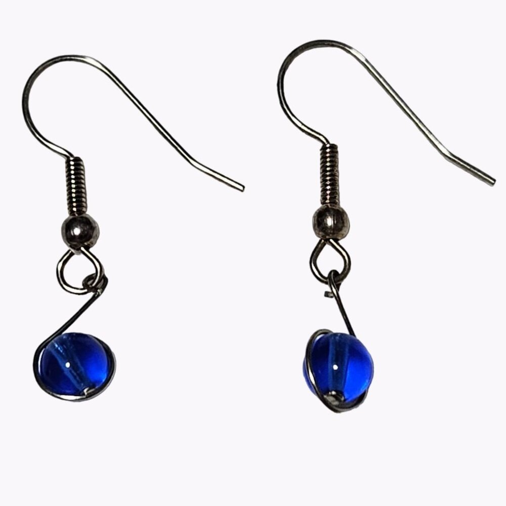Elegant Cobalt Blue Glass Bead Drop Earrings Silver Tone Dangle Fashion Jewelry